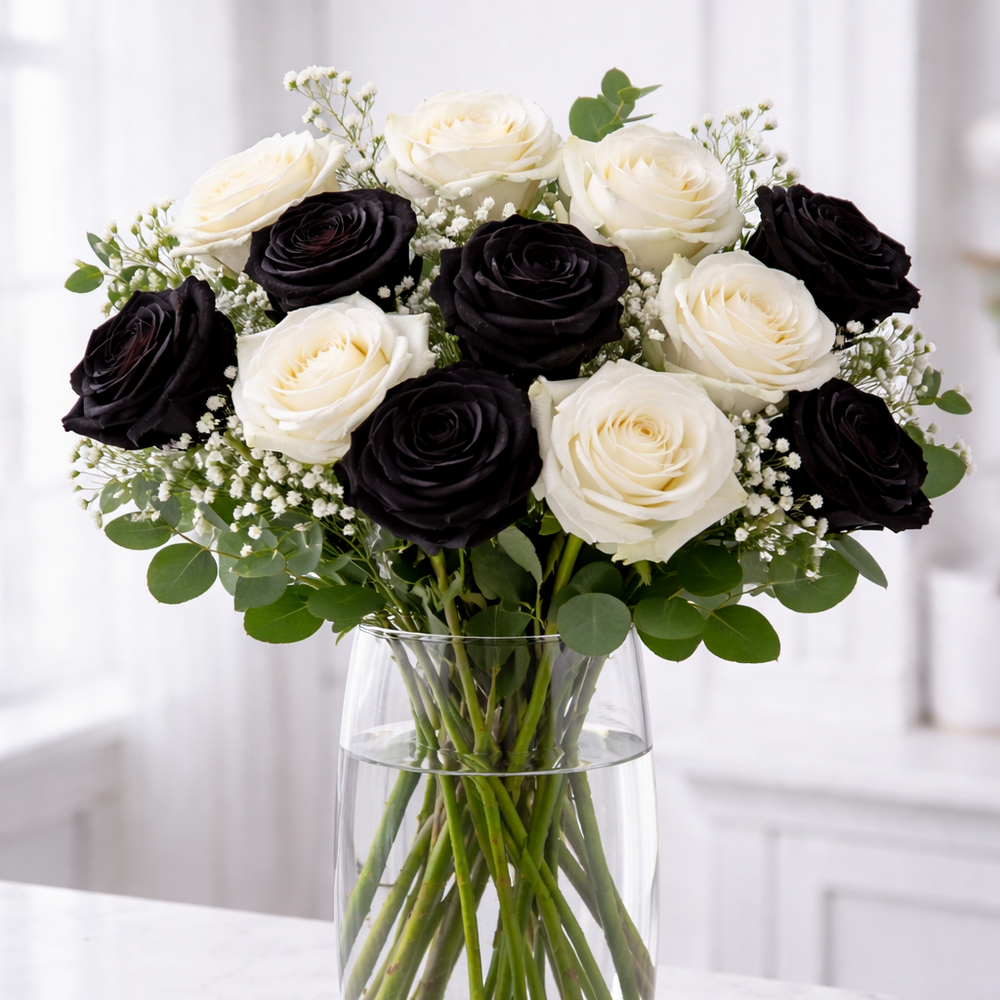 Black and White Rose Arrangement