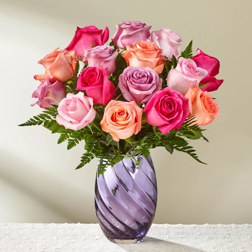 Mother's Day Mixed Rose Arrangement (12 Premium Roses in Vase)