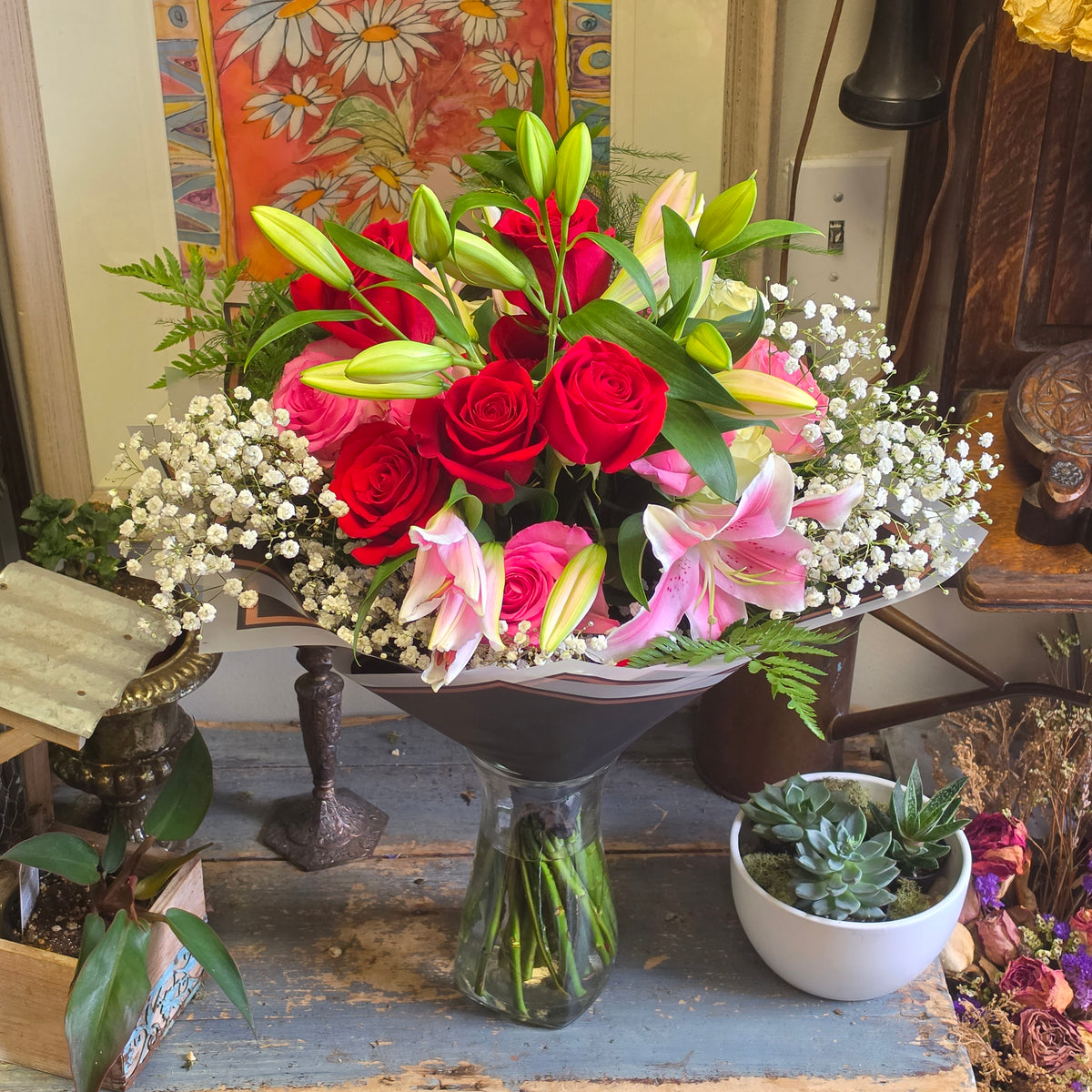 Elegant Rose and Lily Romance Bouquet