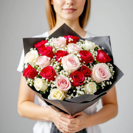 Elegant Mixed Rose Bouquet (Hand tied 24 premium roses)