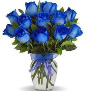 Blue Rose Arrangement (1 dozen blue roses in vase)