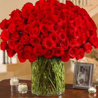 Valentine 100 Roses in Vase